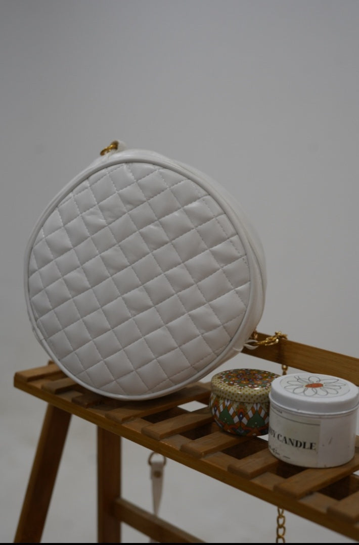 Elegant White Cross body bag- Trendy Round Handbag for Women