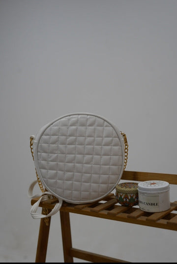 Elegant White Cross body bag- Trendy Round Handbag for Women